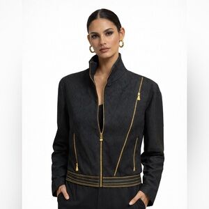Versace Limited Edition Black Bomber Jacket with Gold Zippers and Stitches